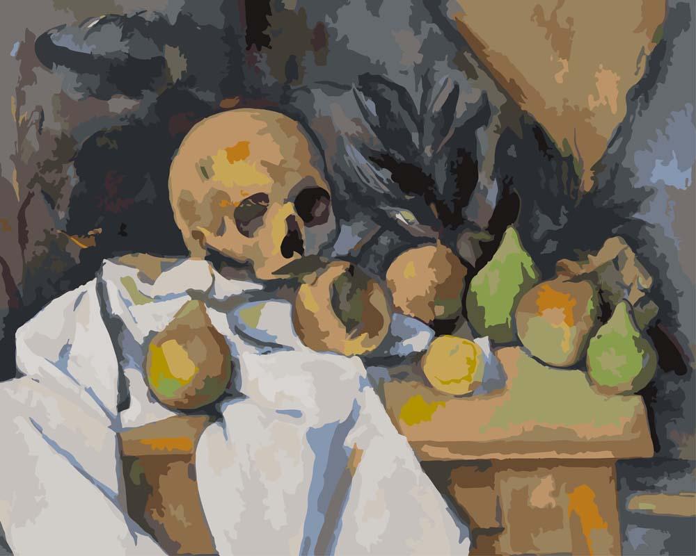 Malen nach Zahlen - Stillleben mit Totenkopf - Paul Cezanne, mit Rahmen von CC0
