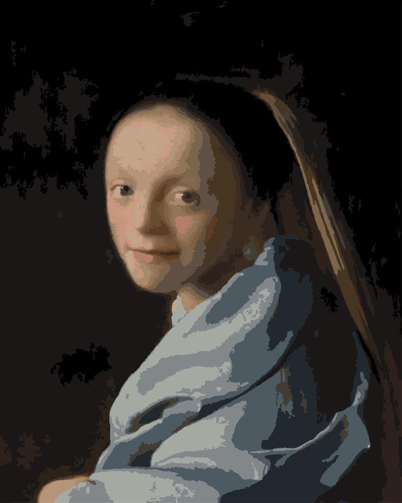 Malen nach Zahlen - Studie einer jungen Frau - Johannes Vermeer, mit Rahmen von CC0
