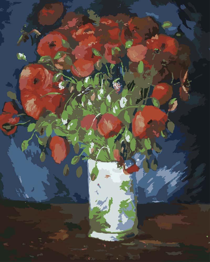 Malen nach Zahlen - Vase mit Mohnblumen - Vincent van Gogh, mit Rahmen von CC0