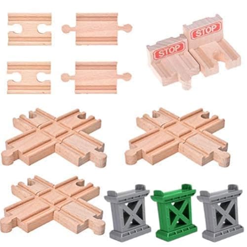 CCCYMM 12 pcs Wooden Train Track Set, Male-Male Female-Female Bump Track,Bridge Pier Track(Random Color),Cross Track and Stop Track Compatible with All Major Brands von CCCYMM
