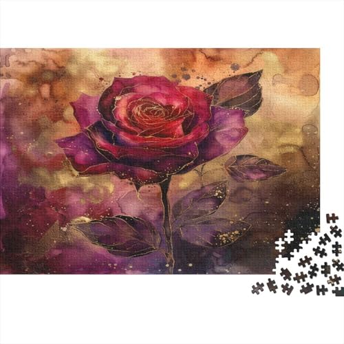 Aquarell Rose Puzzles 1000 Teile Schwer Puzzle Spielzeug Pädagogisches Spiel Impossible Violett Gold Töne Herausforderungsspielzeug Für Erwachsene Kinder 1000pcs (75x50cm) von CCIZFMQ