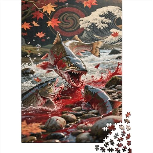 Atlantischer Lachs Puzzles 1000 Teile Schwer Puzzle Spielzeug Pädagogisches Spiel Impossible Maple Leaves Herausforderungsspielzeug Für Erwachsene Und Kinder Ab 14 Jahren 1000pcs (75x50cm) von CCIZFMQ