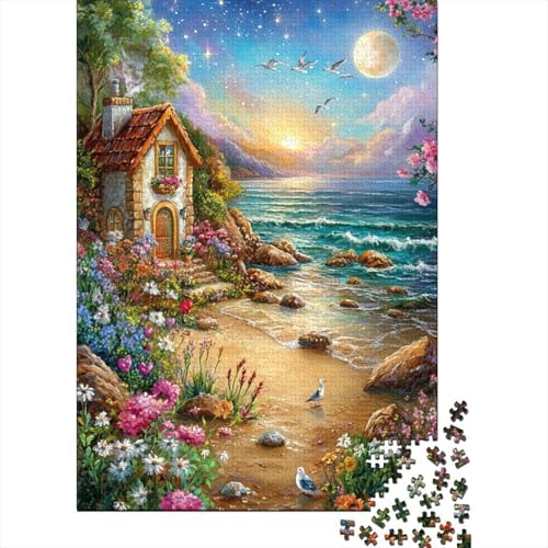 Beach House Puzzle 1000-teilige Schwer Puzzle Spielzeug Lernspiel Impossible Ocean Sunset Herausforderung Spielzeug Für Erwachsene Kinder 1000pcs (75x50cm) von CCIZFMQ