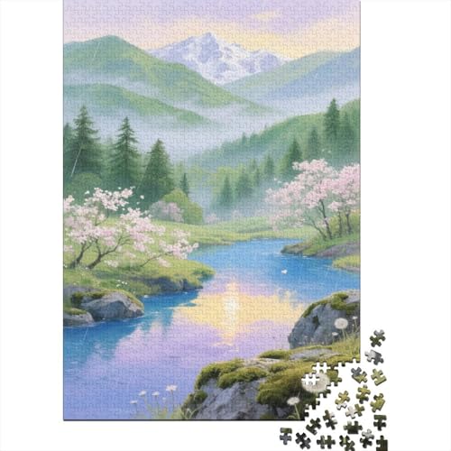 Berg Landscape Puzzle 1000-teilige Schwer Puzzle Spielzeug Pädagogisches Spiel Impossible Kirschblüten Herausforderung Spielzeug Für Erwachsene Und Kinder Ab 12 Jahren 1000pcs (75x50cm) von CCIZFMQ