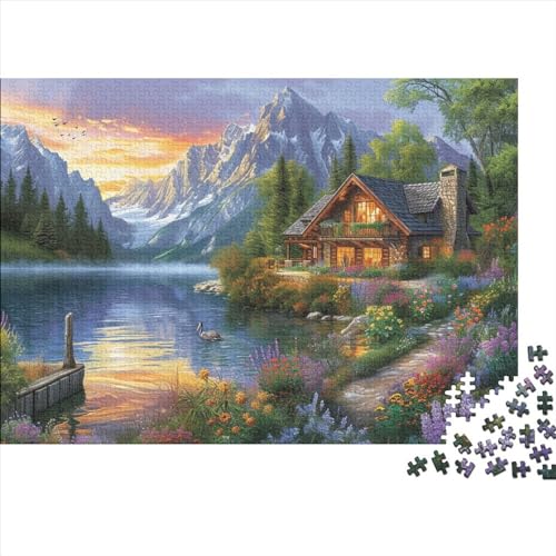 Berghütte Puzzles 1000 Teile Schwer Puzzle Spielzeug Lernspiel Impossible Sunrise Lake Herausforderungsspielzeug Für Erwachsene Und Kinder Ab 12 Jahren 1000pcs (75x50cm) von CCIZFMQ