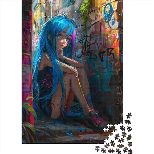 Blauhaariges Mädchen Puzzle 1000-teilige Schwer Puzzle Spielzeug Lernspiel Impossible Anime-VorlagenStyle Herausforderung Spielzeug Für Erwachsene Kinder 1000pcs (75x50cm) von CCIZFMQ