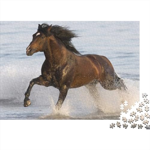Braun Pferd Puzzle 1000 Teile Schwer Puzzle Spielzeug Lernspiel Impossible Sea Wave Herausforderungsspielzeug Für Erwachsene Kinder 1000pcs (75x50cm) von CCIZFMQ