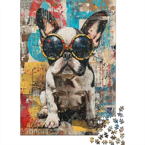 Bulldogge Puzzle 1000-teilige Schwer Puzzle Spielzeug Lernspiel Impossible Art Fashion Hund Herausforderungsspielzeug Für Erwachsene Kinder 1000pcs (75x50cm) von CCIZFMQ
