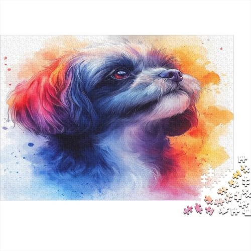 Colorful Hund Puzzle 1000-teilige Schwer Puzzle Spielzeug Pädagogisches Spiel Impossible Aquarellkunst Herausforderung Spielzeug Für Erwachsene Und Kinder in Bewährter 1000pcs (75x50cm) von CCIZFMQ