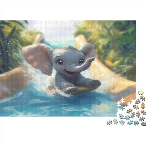 Cute Elefant Puzzle 1000 Teile Schwer Puzzle Spielzeug Lernspiel Impossible Seerosenteich Herausforderung Spielzeug Für Erwachsene Und Kinder in Bewährter 1000pcs (75x50cm) von CCIZFMQ