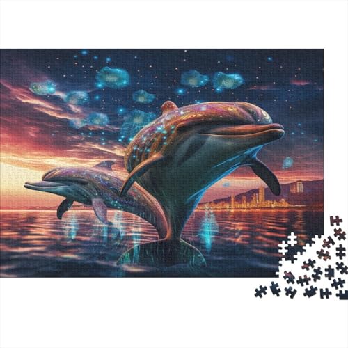 Delphin Puzzle 1000 Teile Schwer Puzzle Spielzeug Pädagogisches Spiel Impossible Nacht Ozean Herausforderungsspielzeug Für Erwachsene Und Kinder in Bewährter 1000pcs (75x50cm) von CCIZFMQ