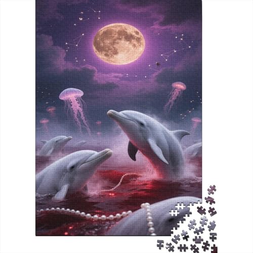 Delphin Puzzles 1000 Teile Schwer Puzzle Spielzeug Pädagogisches Spiel Impossible Full Moon Sternenhimmel Herausforderung Spielzeug Für Erwachsene Und Kinder Ab 12 Jahren 1000pcs (75x50cm) von CCIZFMQ