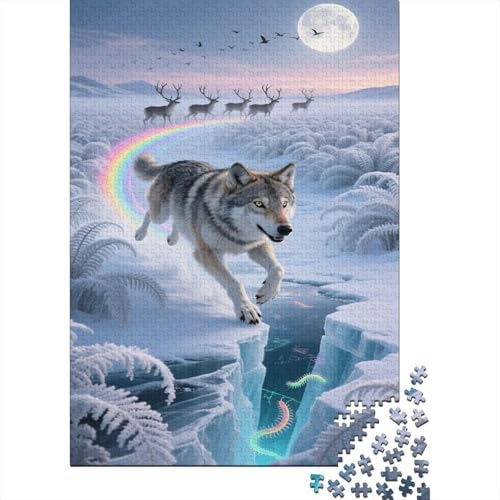 Der Wolf Puzzle 1000-teilige Schwer Puzzle Spielzeug Pädagogisches Spiel Impossible Schnee Regenbogen Herausforderungsspielzeug Für Erwachsene Und Kinder Ab 12 Jahren 1000pcs (75x50cm) von CCIZFMQ