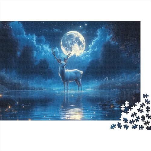 Elch Puzzle 1000 Teile Schwer Puzzle Spielzeug Pädagogisches Spiel Impossible Vollmondwald Herausforderungsspielzeug Für Erwachsene Und Kinder Ab 12 Jahren 1000pcs (75x50cm) von CCIZFMQ