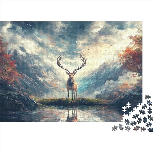 Elch Puzzles 1000-teilige Schwer Puzzle Spielzeug Lernspiel Impossible Mountain Landscape Herausforderungsspielzeug Für Erwachsene Kinder 1000pcs (75x50cm) von CCIZFMQ