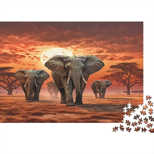 Elefanten Puzzles 1000 Teile Schwer Puzzle Spielzeug Pädagogisches Spiel Impossible African Graslands Sunset Herausforderungsspielzeug Für Erwachsene Und Kinder Ab 12 Jahren 1000pcs (75x50cm) von CCIZFMQ