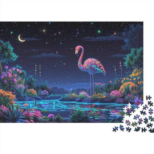 Flamingo Puzzles 1000 Teile Schwer Puzzle Spielzeug Lernspiel Impossible Nighttime Garden Herausforderung Spielzeug Für Erwachsene Kinder 1000pcs (75x50cm) von CCIZFMQ