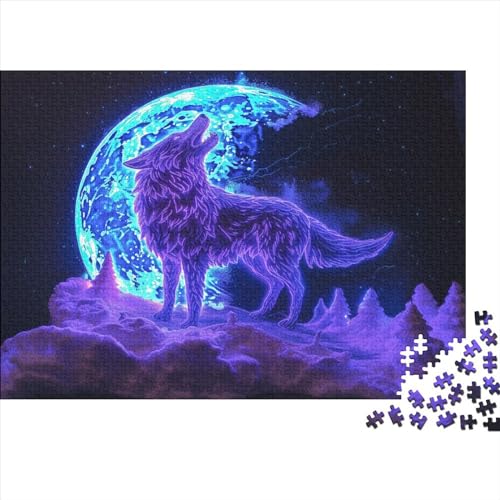 Fluoreszierender Wolf Puzzles 1000 Teile Schwer Puzzle Spielzeug Pädagogisches Spiel Impossible Howling at Moon Herausforderung Spielzeug Für Erwachsene Kinder 1000pcs (75x50cm) von CCIZFMQ
