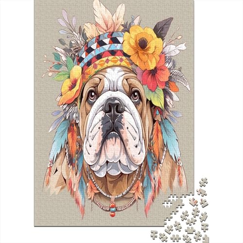 Französische Bulldogge Puzzle 1000 Teile Schwer Puzzle Spielzeug Lernspiel Impossible Blumen Kopfschmuck Herausforderung Spielzeug Für Erwachsene Und Kinder Ab 12 Jahren 1000pcs (75x50cm) von CCIZFMQ
