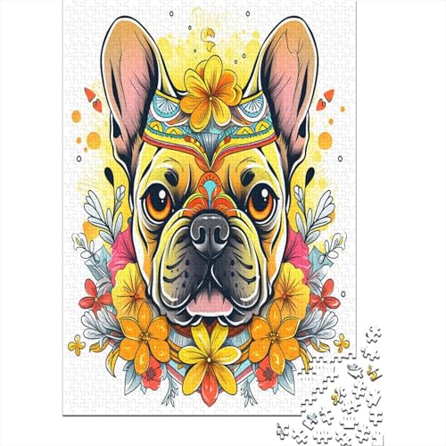 Französische Bulldogge Puzzles 1000 Teile Schwer Puzzle Spielzeug Lernspiel Impossible Bunte Blumen Herausforderung Spielzeug Für Erwachsene Und Kinder Ab 14 Jahren 1000pcs (75x50cm) von CCIZFMQ