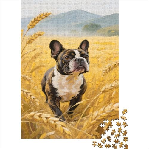 Französische Bulldogges Puzzle 1000-teilige Schwer Puzzle Spielzeug Lernspiel Impossible Weizenfeld Herausforderung Spielzeug Für Erwachsene Und Kinder in Bewährter 1000pcs (75x50cm) von CCIZFMQ
