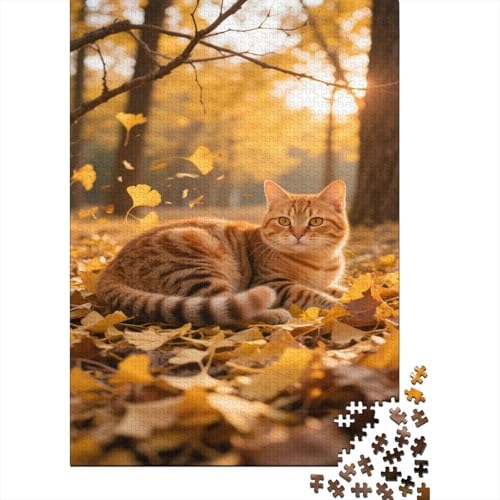 Ginger Katze Puzzle 1000-teilige Schwer Puzzle Spielzeug Pädagogisches Spiel Impossible Herbst gefallene Blätter Herausforderung Spielzeug Für Erwachsene Und Kinder Ab 12 Jahren 1000pcs (75x50cm) von CCIZFMQ