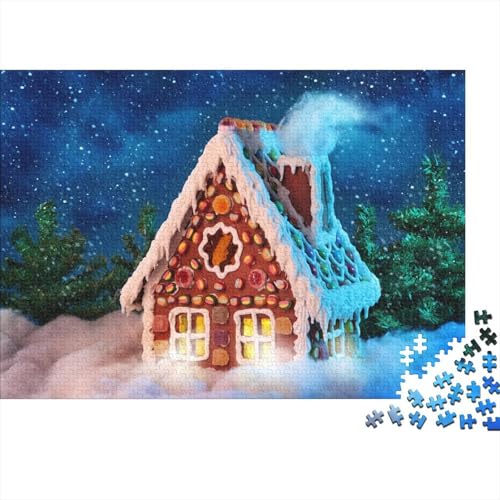 Gingerbread Haus Puzzles 1000 Teile Schwer Puzzle Spielzeug Lernspiel Impossible Weihnachten Schnee Nacht Herausforderung Spielzeug Für Erwachsene Kinder 1000pcs (75x50cm) von CCIZFMQ