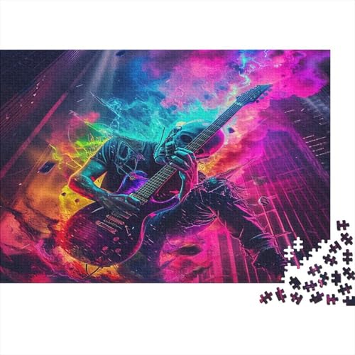 Gitarre Puzzles 1000 Teile Schwer Puzzle Spielzeug Lernspiel Impossible Skeleton Gitarreist Herausforderung Spielzeug Für Erwachsene Und Kinder in Bewährter 1000pcs (75x50cm) von CCIZFMQ