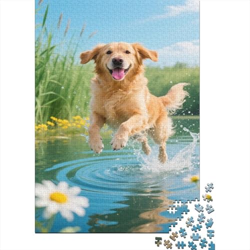 Golden Retriever Puzzle 1000-teilige Schwer Puzzle Spielzeug Lernspiel Impossible Splash Greenery Herausforderungsspielzeug Für Erwachsene Und Kinder Ab 14 Jahren 1000pcs (75x50cm) von CCIZFMQ