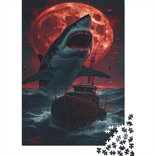 Hai Puzzles 1000 Teile Schwer Puzzle Spielzeug Pädagogisches Spiel Impossible Ozean Blutmond Herausforderung Spielzeug Für Erwachsene Kinder 1000pcs (75x50cm) von CCIZFMQ