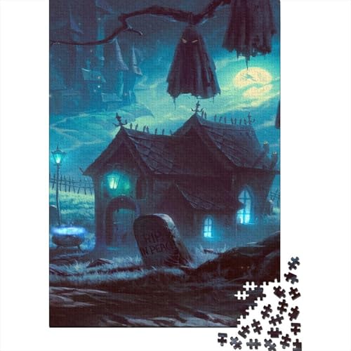 Halloween Haunted Haus Puzzle 1000 Teile Schwer Puzzle Spielzeug Pädagogisches Spiel Impossible Gravestone Herausforderungsspielzeug Für Erwachsene Und Kinder Ab 12 Jahren 1000pcs (75x50cm) von CCIZFMQ