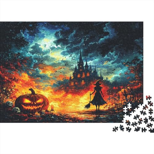 Halloween Hexe Puzzle 1000-teilige Schwer Puzzle Spielzeug Lernspiel Impossible Jack-o'-Lantern Herausforderung Spielzeug Für Erwachsene Und Kinder Ab 12 Jahren 1000pcs (75x50cm) von CCIZFMQ