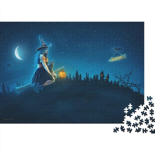 Halloween Hexe Puzzle 1000-teilige Schwer Puzzle Spielzeug Pädagogisches Spiel Impossible Starry Sky Herausforderungsspielzeug Für Erwachsene Kinder 1000pcs (75x50cm) von CCIZFMQ