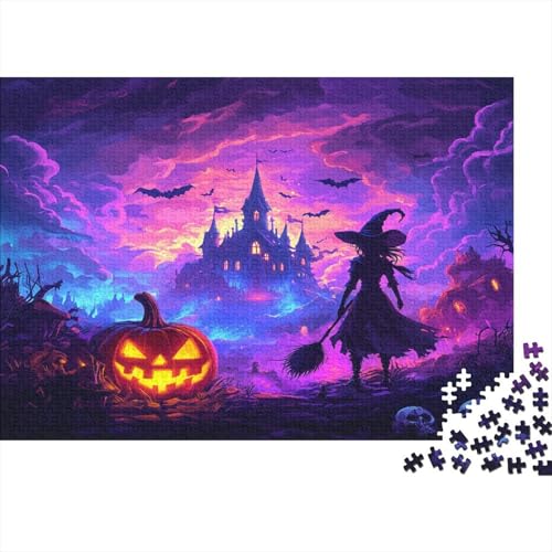 Halloween Hexe Puzzles 1000 Teile Schwer Puzzle Spielzeug Lernspiel Impossible Jack-o'-Lantern Herausforderung Spielzeug Für Erwachsene Kinder 1000pcs (75x50cm) von CCIZFMQ
