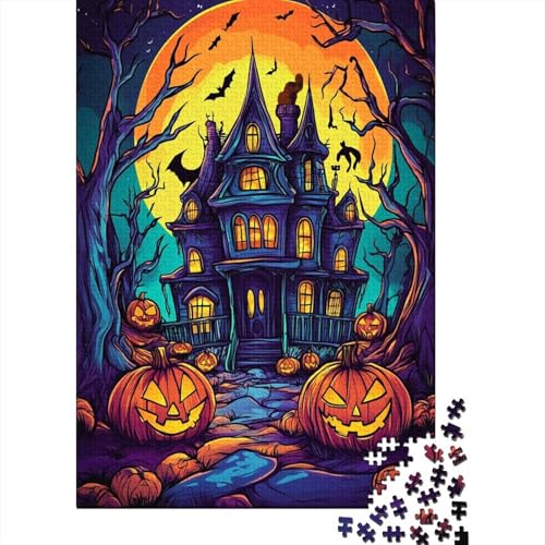 Halloween Schloss Puzzle 1000 Teile Schwer Puzzle Spielzeug Pädagogisches Spiel Impossible Jack-o'-Lantern Bat Herausforderungsspielzeug Für Erwachsene Und Kinder Ab 12 Jahren 1000pcs (75x50cm) von CCIZFMQ