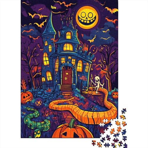Halloween Schloss Puzzle 1000-teilige Schwer Puzzle Spielzeug Pädagogisches Spiel Impossible Jack-o'-Lantern Bat Herausforderung Spielzeug Für Erwachsene Und Kinder Ab 14 Jahren 1000pcs (75x50cm) von CCIZFMQ