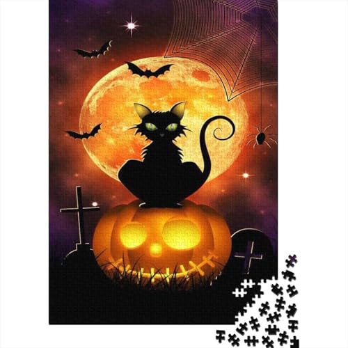 Halloween Schwarze Katze Puzzles 1000 Teile Schwer Puzzle Spielzeug Lernspiel Impossible Kürbis Laterne Herausforderung Spielzeug Für Erwachsene Kinder 1000pcs (75x50cm) von CCIZFMQ