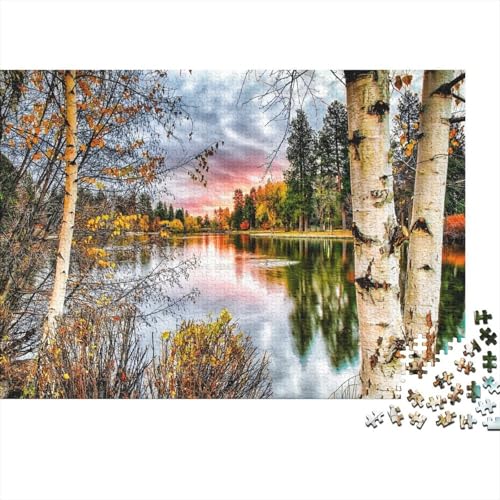 Herbst See Landschaft Puzzles 1000 Teile Schwer Puzzle Spielzeug Pädagogisches Spiel Impossible Birkenwald Herausforderungsspielzeug Für Erwachsene Und Kinder Ab 12 Jahren 1000pcs (75x50cm) von CCIZFMQ