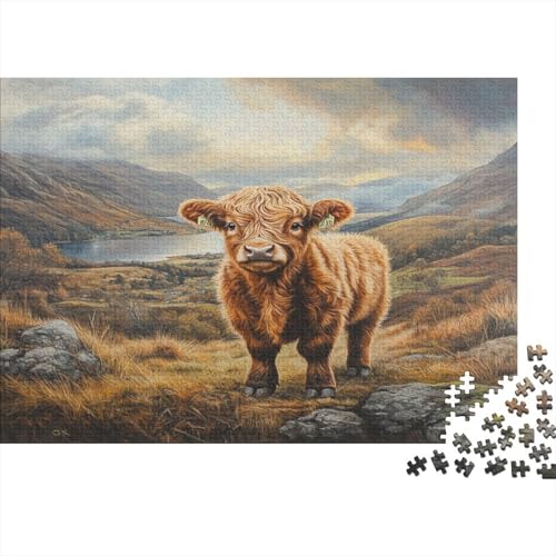 Highland Rinder Puzzle 1000 Teile Schwer Puzzle Spielzeug Lernspiel Impossible Mountain Lake Herausforderung Spielzeug Für Erwachsene Kinder 1000pcs (75x50cm) von CCIZFMQ