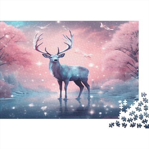 Hirsch Puzzle 1000 Teile Schwer Puzzle Spielzeug Pädagogisches Spiel Impossible Träumige rosa Bäume Herausforderungsspielzeug Für Erwachsene Kinder 1000pcs (75x50cm) von CCIZFMQ