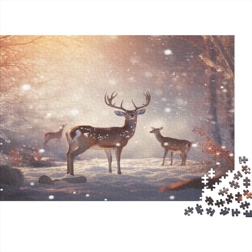 Hirsch Puzzles 1000 Teile Schwer Puzzle Spielzeug Lernspiel Impossible Schneewald Herausforderungsspielzeug Für Erwachsene Kinder 1000pcs (75x50cm) von CCIZFMQ