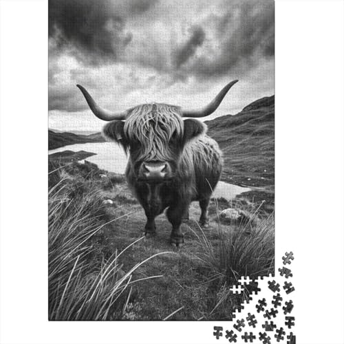 Hochlandrinder Puzzle 1000 Teile Schwer Puzzle Spielzeug Lernspiel Impossible Grasland Lakes Herausforderungsspielzeug Für Erwachsene Und Kinder in Bewährter 1000pcs (75x50cm) von CCIZFMQ