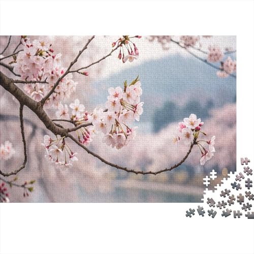 Kirschbaum Puzzle 1000 Teile Schwer Puzzle Spielzeug Lernspiel Impossible Rosa weiße Blume Herausforderungsspielzeug Für Erwachsene Kinder 1000pcs (75x50cm) von CCIZFMQ