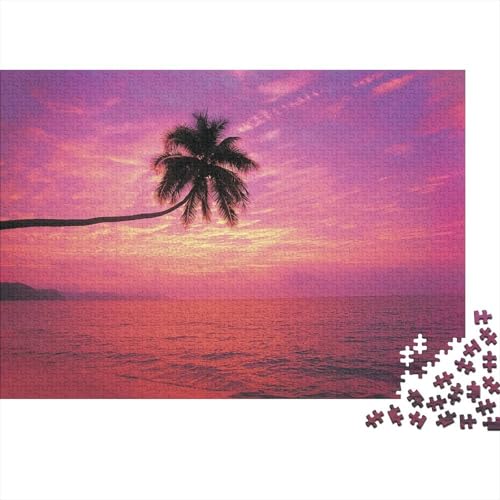Kokosnussbaum Puzzle 1000-teilige Schwer Puzzle Spielzeug Lernspiel Impossible Rosa Lila Himmel Herausforderung Spielzeug Für Erwachsene Und Kinder in Bewährter 1000pcs (75x50cm) von CCIZFMQ