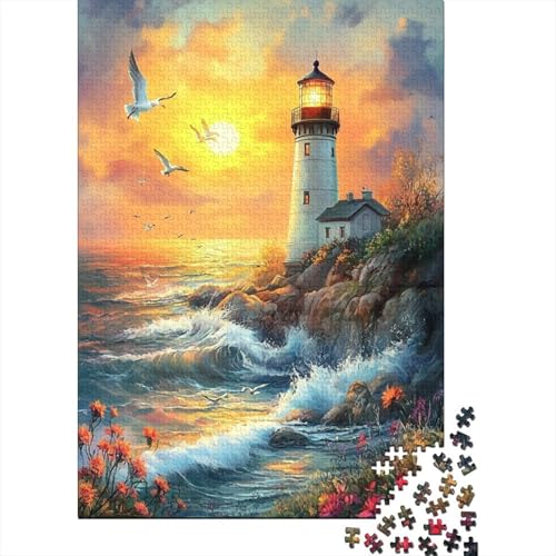 Küstenleuchtturm Puzzle 1000-teilige Schwer Puzzle Spielzeug Lernspiel Impossible Sunset Seagulls Herausforderungsspielzeug Für Erwachsene Und Kinder Ab 12 Jahren 1000pcs (75x50cm) von CCIZFMQ
