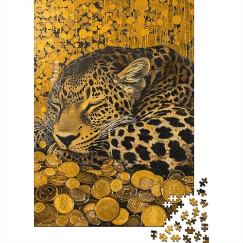 Leopard Puzzle 1000 Teile Schwer Puzzle Spielzeug Pädagogisches Spiel Impossible Golden Coins Herausforderungsspielzeug Für Erwachsene Und Kinder in Bewährter 1000pcs (75x50cm) von CCIZFMQ