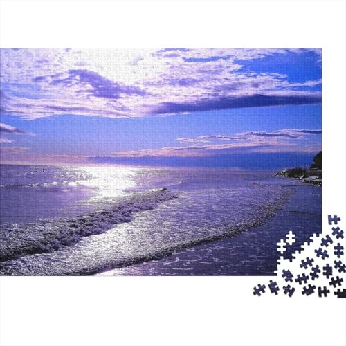 Lila Strand Puzzle 1000-teilige Schwer Puzzle Spielzeug Pädagogisches Spiel Impossible Sonnenuntergang Meerblick Herausforderungsspielzeug Für Erwachsene Und Kinder in Bewährter 1000pcs (75x50cm) von CCIZFMQ