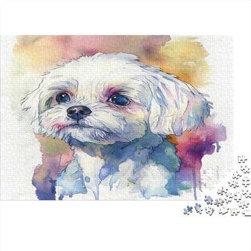 Maltese Hund Puzzle 1000 Teile Schwer Puzzle Spielzeug Lernspiel Impossible Aquarellkunst Herausforderungsspielzeug Für Erwachsene Und Kinder Ab 14 Jahren 1000pcs (75x50cm) von CCIZFMQ