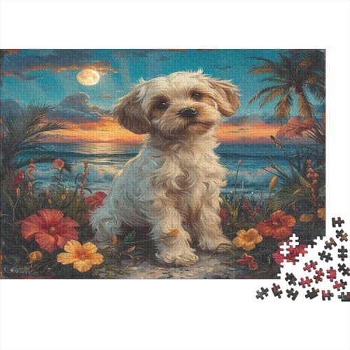 Malteser Hund Puzzle 1000-teilige Schwer Puzzle Spielzeug Lernspiel Impossible Sonnenuntergang am Meer Herausforderung Spielzeug Für Erwachsene Und Kinder in Bewährter 1000pcs (75x50cm) von CCIZFMQ