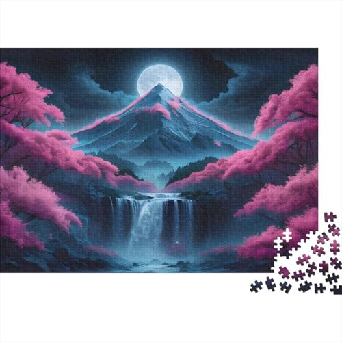 Mondnachtwald Puzzles 1000 Teile Schwer Puzzle Spielzeug Lernspiel Impossible Rosa Kirsche Wasserfall Herausforderungsspielzeug Für Erwachsene Kinder 1000pcs (75x50cm) von CCIZFMQ